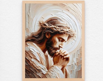 Retrato de oración, arte cristiano digital, arte de oración de Jesús, pintura digital de Jesús, retrato de Jesús, arte SUD, Biblia imprimible, impresiones de Jesús