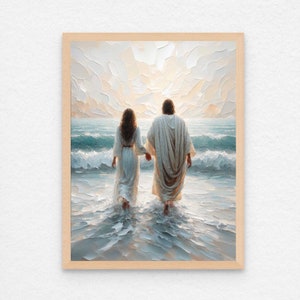 Walking Together, Christian Wall Art, Jesus and Woman Walking on Water Painting, LDS Art, LDS Painting, Bible Printable, Christian Printable