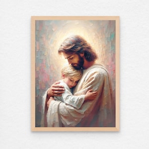 Everlasting Love, Christian Wall Art, Jesus and Boy, Jesus Hugs Child, Digital LDS Art, Bible Printable, Jesus Art, Jesus and Kids Prints