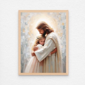 Geliefd en gezegend, christelijk schilderij, Jezus knuffelt meisje, afbeelding van Jezus, LDS-kunst, bijbelkunst, Jezus met kinderen-kunst, Jezus en kinderen, Jezus png PNGEgg