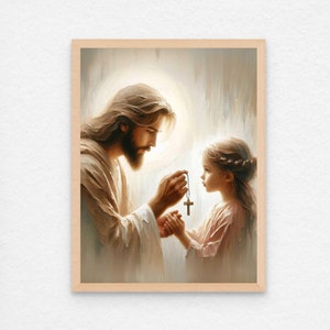 Savior&#39;s Gift, Christian Art, Jesus and Girl Art, Jesus Christ Painting, LDS Art, Bible Art, Christian Print, Picture of Jesus with Children