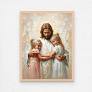 His Little Angels, moderne christelijke kunst, Jezus knuffelt meisjes, Jezus kunst aan de muur, LDS-kunst, bijbelprenten, Jezus en meisjes, Jezus met kinderen, Jezus png PNGEgg