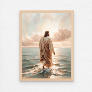 Christ Walks on Water, Christian Art, Christian Watercolor, Jesus Print, LDS Painting, Bible Sketches, Jesus Walking on Water, Jesus Picture