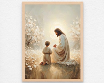 Tu creencia, arte cristiano, Jesús y el niño orando, pintura de Jesús, arte mormón, impresiones bíblicas, arte de Jesús y el niño, arte mural cristiano, Jesús JPG