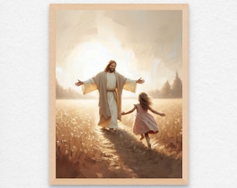 Finding Him, Christian Art, Jesus and Girl, Picture of Jesus, LDS Painting, Bible Wall Art, Christ and Kids, Picture of Jesus with Children