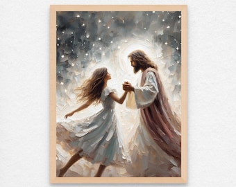 Vals of Faith, Christian Art, Jesus Christ Dancing with Girl, Jesus Painting, Digital LDS Art, Bible Wall Art, Jesus and Woman Dancing Art