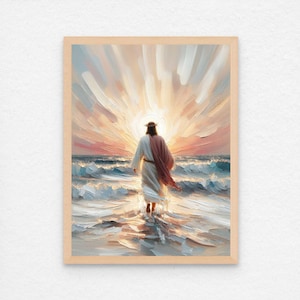 Gehen Sie auf dem Wasser, christliche Malerei, Jesus Christus geht auf dem Wasser, Jesus Kunst, LDS Kunst, Bibel Vers Wandkunst, christliche Drucke, Jesus Download