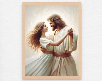 Dance with the Savior, Christian Art, Jesus and Girl, Jesus Painting, LDS Art, Bible Painting, Jesus Dancing with Woman, Christian Printable