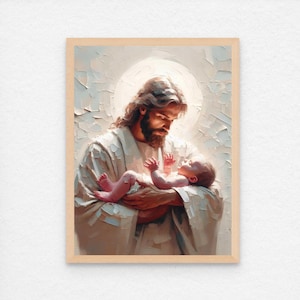 A New Light, Jesus and Baby, Christian Painting, Christian Nursery Art, Baptism Art, Jesus Painting, LDS Printable Art, Bible Verse Wall Art