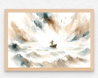 Calm The Storm, christelijke kunst, Jezus schilderij, bijbelvers kunst aan de muur, digitale Jezus kunst, LDS-kunst, christelijke schilderkunst, Christus digitale download