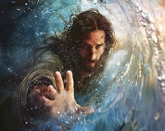 Hand Gottes, christliche Kunst, Jesus Malerei, Jesus rettet Petrus, Jesus Porträt, Christus digitale Kunst, Jesus Kunst, christliche Malerei, LDS Art