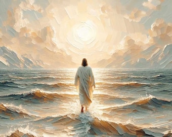 Walking on Water Art, Jesus Painting, Christian Art, LDS Art, Bible Verse Wall Art, Christian Painting, Jesus Wall Art, Picture of Jesus PNG
