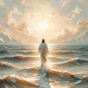Walking on Water Art, Jesus Painting, Christian Art, LDS Art, Bible Verse Wall Art, Christian Painting, Jesus Wall Art, Picture of Jesus PNG