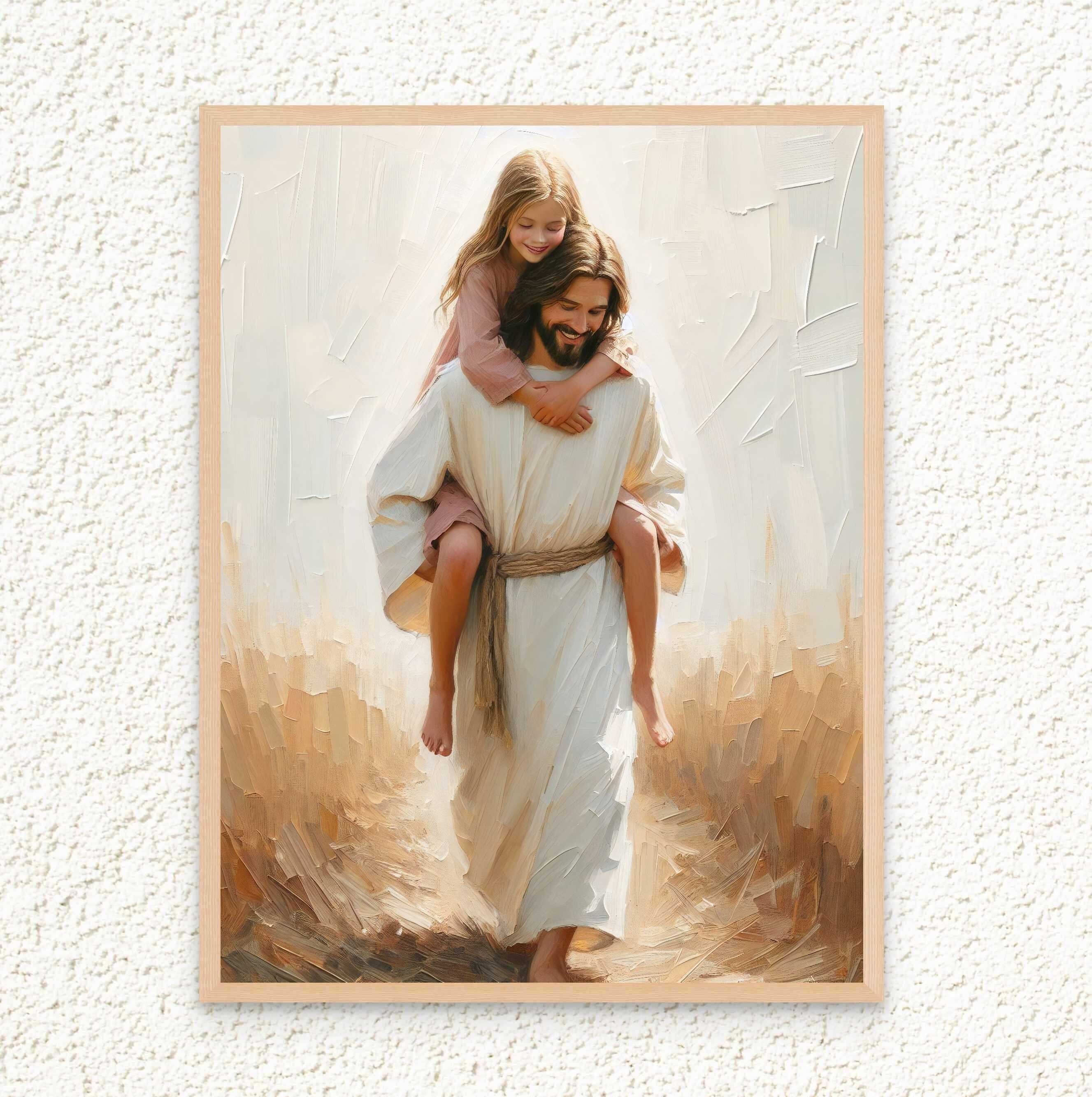 神の愛、少女を抱くイエス、キリスト教美術、聖書の一節を描いた