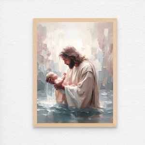 A New Life, Christian Art, Jesus Baptising Baby, LDS Baptism Art, Jesus with Kids, Jesus Art, LDS Art, Bible Art, Digital Jesus Painting