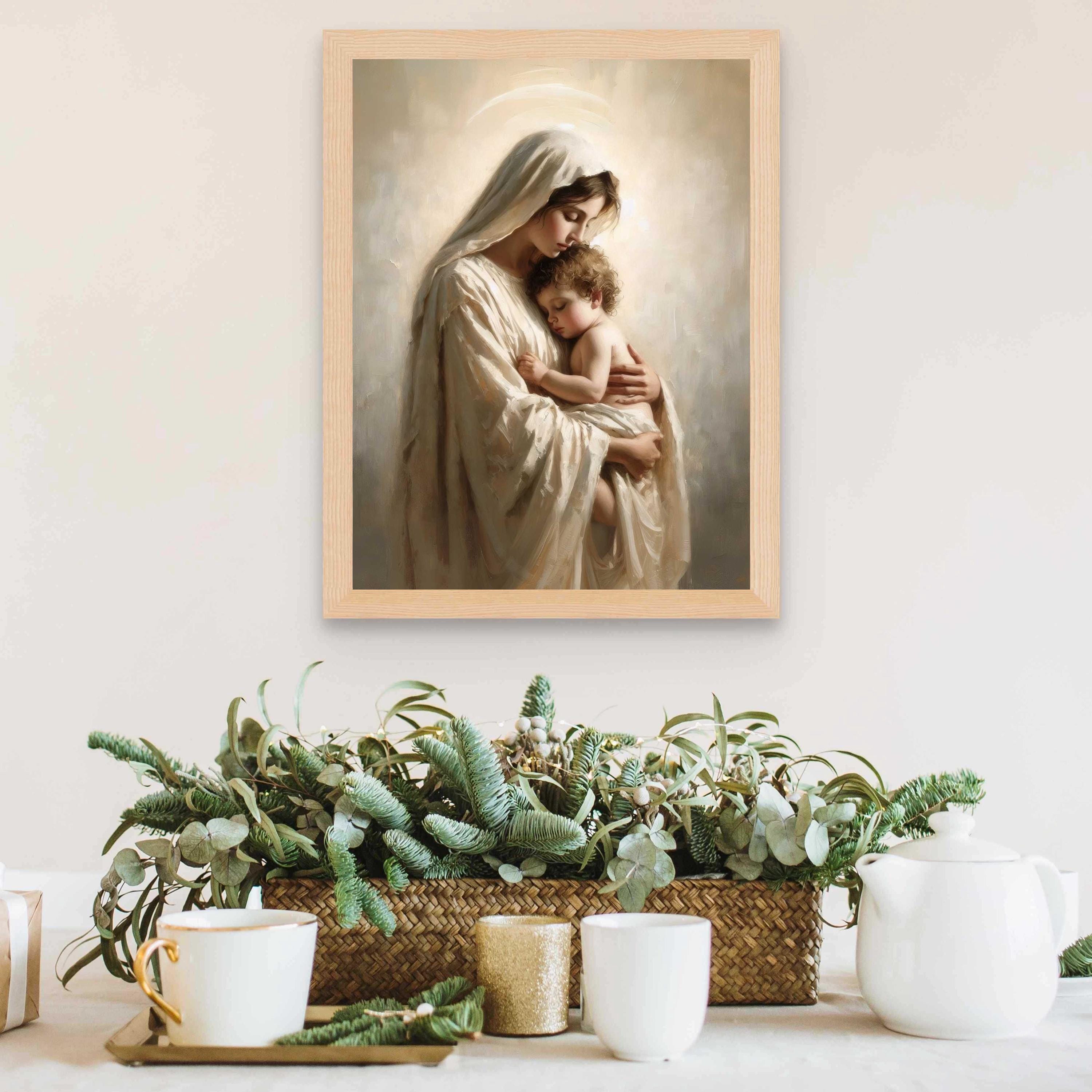 聖母マリアの愛、キリスト教絵画、聖母マリアと幼子イエス、イエスを