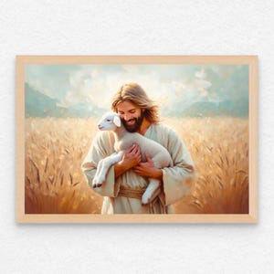Su felicidad, pintura cristiana, Jesús y el cordero, pintura de Jesús, arte SUD, Biblia imprimible, Jesús con el cordero, imagen de Jesús, Jesús PNG