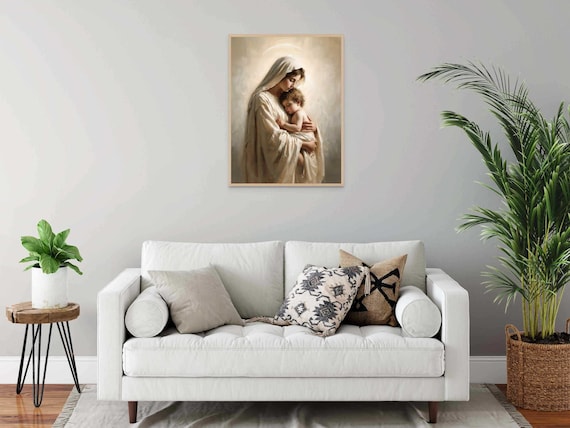 聖母マリアの愛、キリスト教絵画、聖母マリアと幼子イエス、イエスを