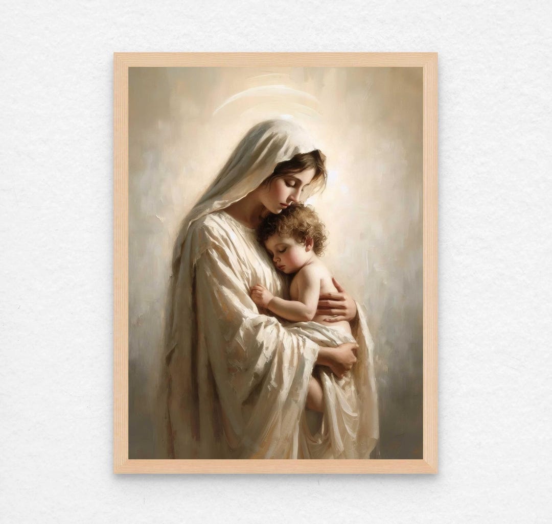 聖母マリアの愛、キリスト教絵画、聖母マリアと幼子イエス、イエスを