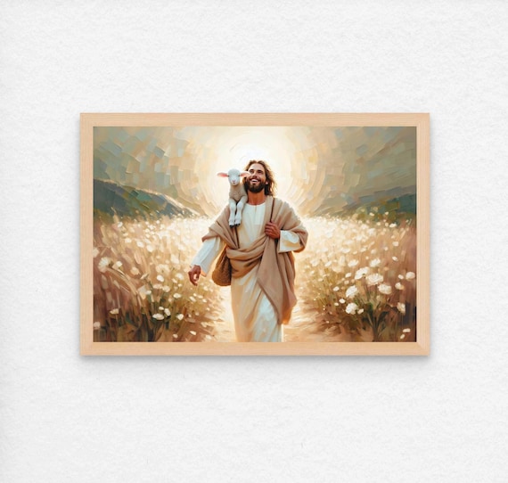 A Loving Shepherd, Christian Art, Jesus The Shepherd, Jesus Painting, Leave the 99 Art, LDS Art, Bible Painting, Jesus Christ and Lamb Art