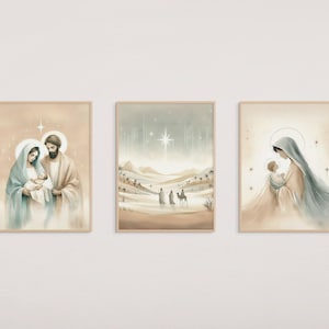 Nativity Set of 3, Christian Art, Birth of Jesus, Star of Bethlehem, Three Wise Men, Holy Family Painting, Joseph Mary and Jesus, Jesus Art