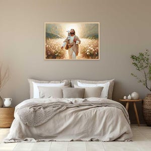 Ein liebender Hirte, christliche Kunst, Jesus der Hirte, Jesusmalerei, verlassen die 99 Kunst, HLT-Kunst, Bibelmalerei, Jesus Christus und Lamm-Kunst Bild 4