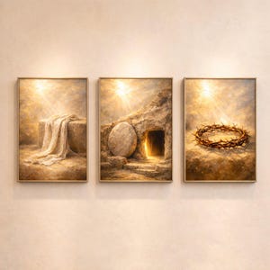 Il est ressuscité - triptyque d'art mural chrétien, lot de 3, peinture chrétienne, art mural de Jésus, art biblique, peinture de Jésus, art de Pâques, art chrétien