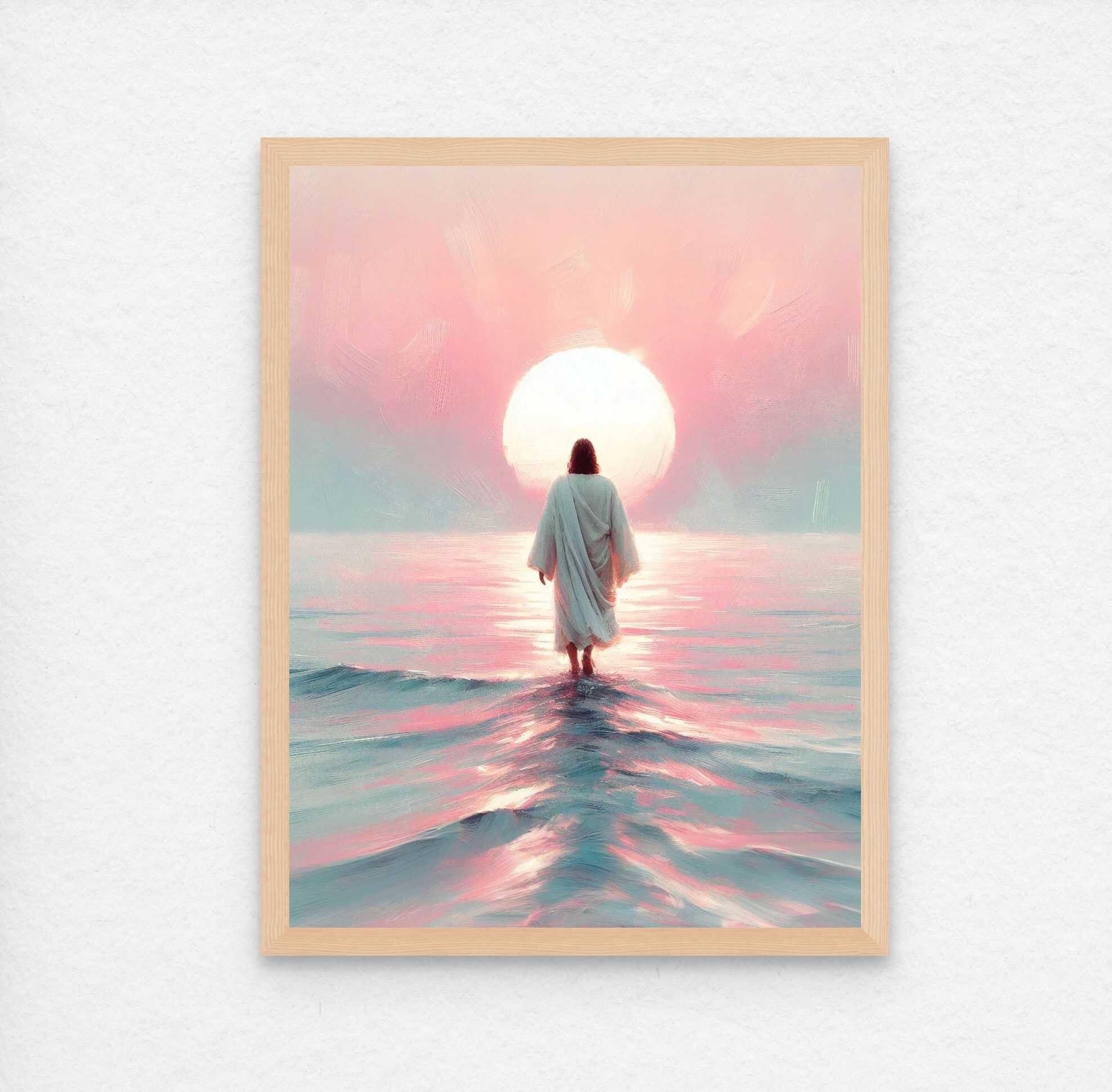 Peinture sur toile religieuse Jésus marchant sur la plage Poster Jésus Christ Impression sur toile Poster Christ spirituel Art mural chrétien pour décoration de salon chambre à coucher Peinture sur toile religieuse Jésus marchant sur la plage Poster Jésus Christ Impression sur toile Poster Christ spirituel Art mural chrétien pour décoration de salon chambre à coucher