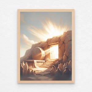 Resurrection of Jesus, Christian Painting, The Tomb is Empty He is Risen Art, Picture of Jesus, LDS Art, Bible Printable, Jesus Printable