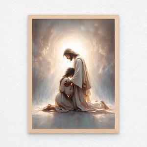 Your Savior, moderne christelijke kunst, Jezus knuffelt meisje, Jezus kunstafdrukken, LDS-afdrukken, bijbelvers kunst aan de muur, Jezus met meisje, Jezus schilderij