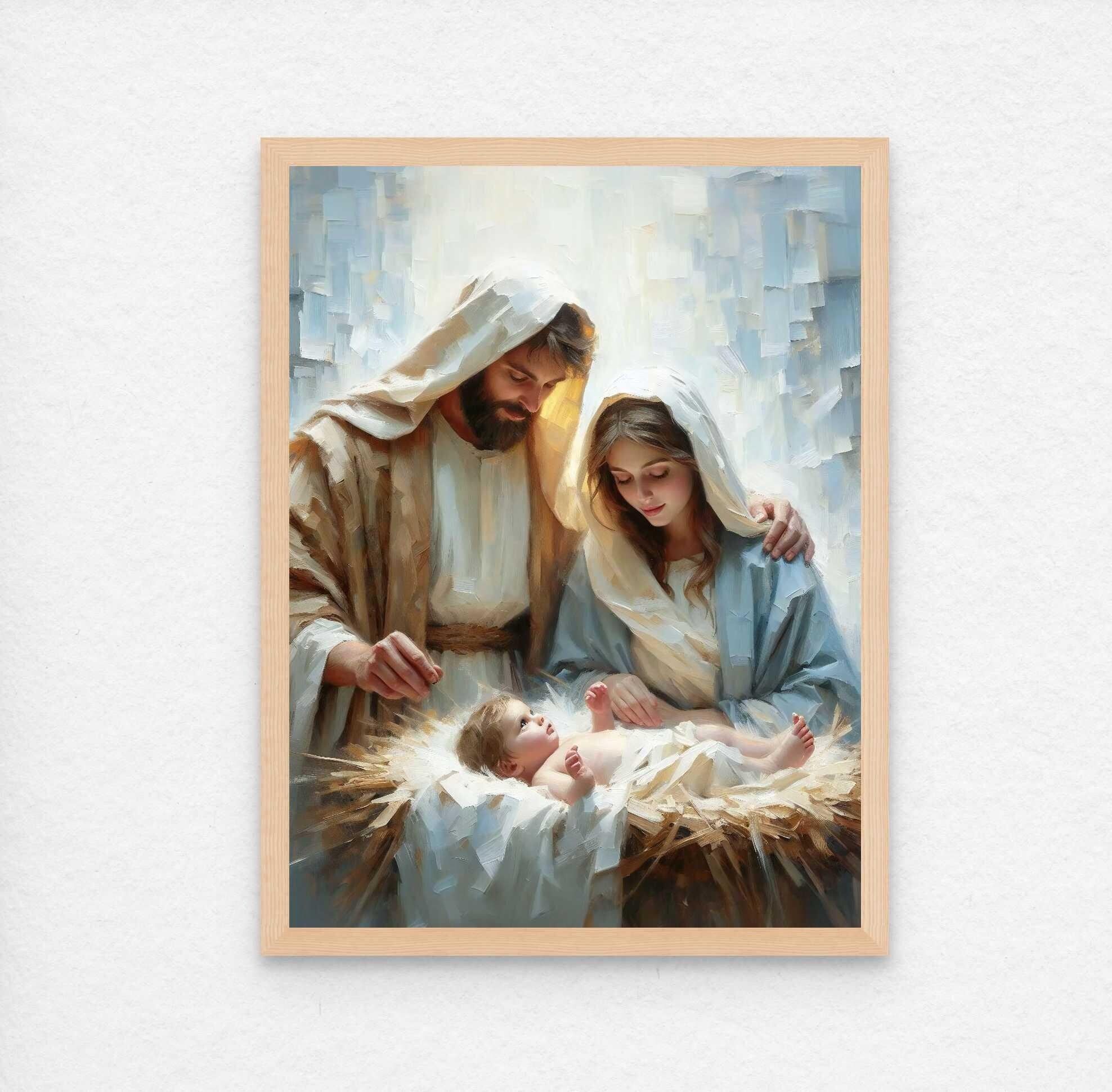 聖家族のクリスマスアート、キリスト教絵画、聖ヨセフ、聖母マリアと