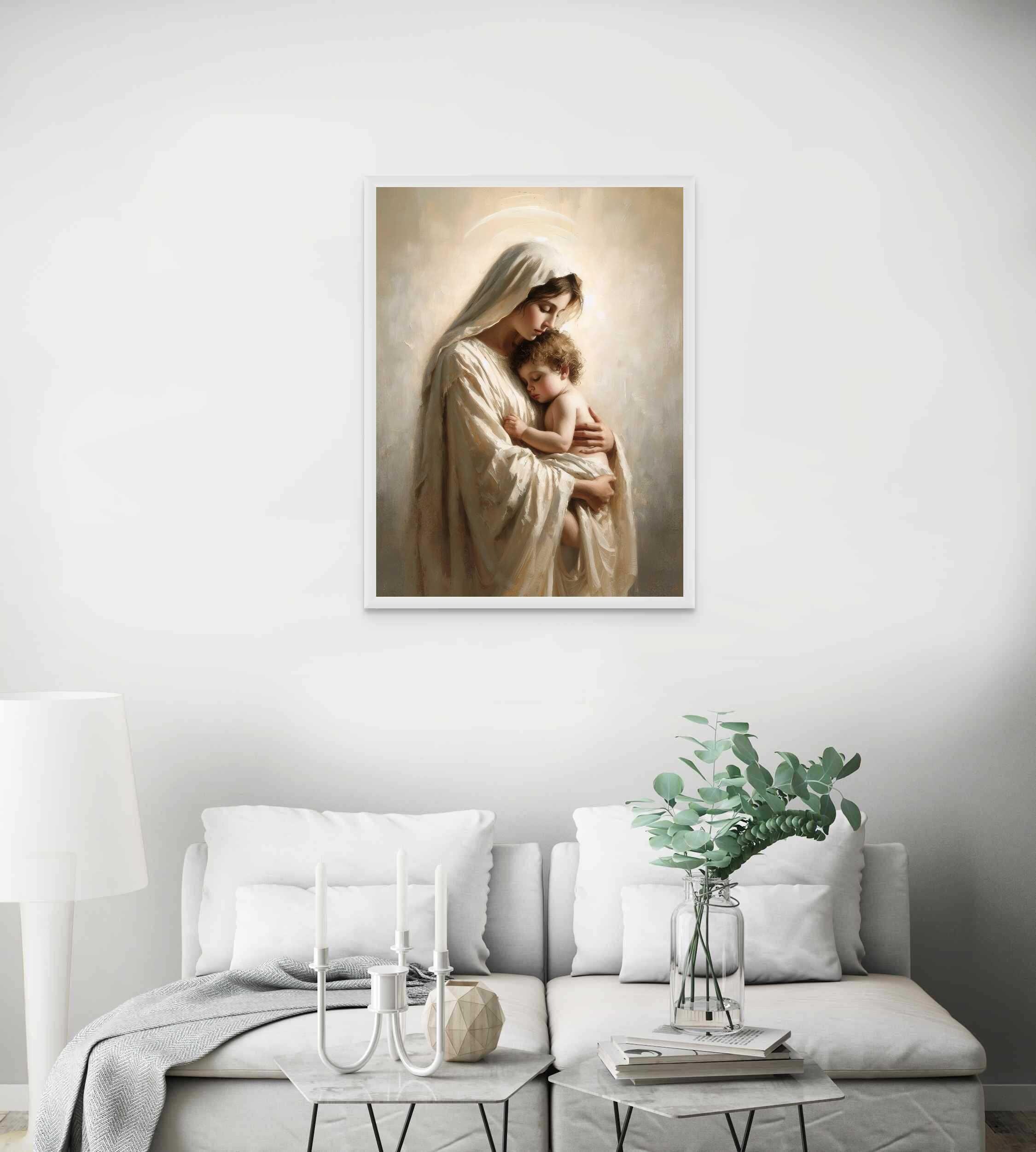 聖母マリアの愛、キリスト教絵画、聖母マリアと幼子イエス、イエスを