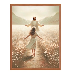 Pad naar hem, christelijke muurkunst, meisje rent naar Jezus, afbeelding van Jezus, LDS-kunst, bijbelmuurkunst, Jezus met kinderen, Jezuskunst, Jezus, kunst png PNGEgg