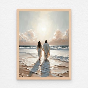 With Him, Christian Art, Jesus Walking with Woman, Jesus Walking on Beach, LDS Art, Bible Painting, Jesus with Girl, Jesus Art, Jesus Poster