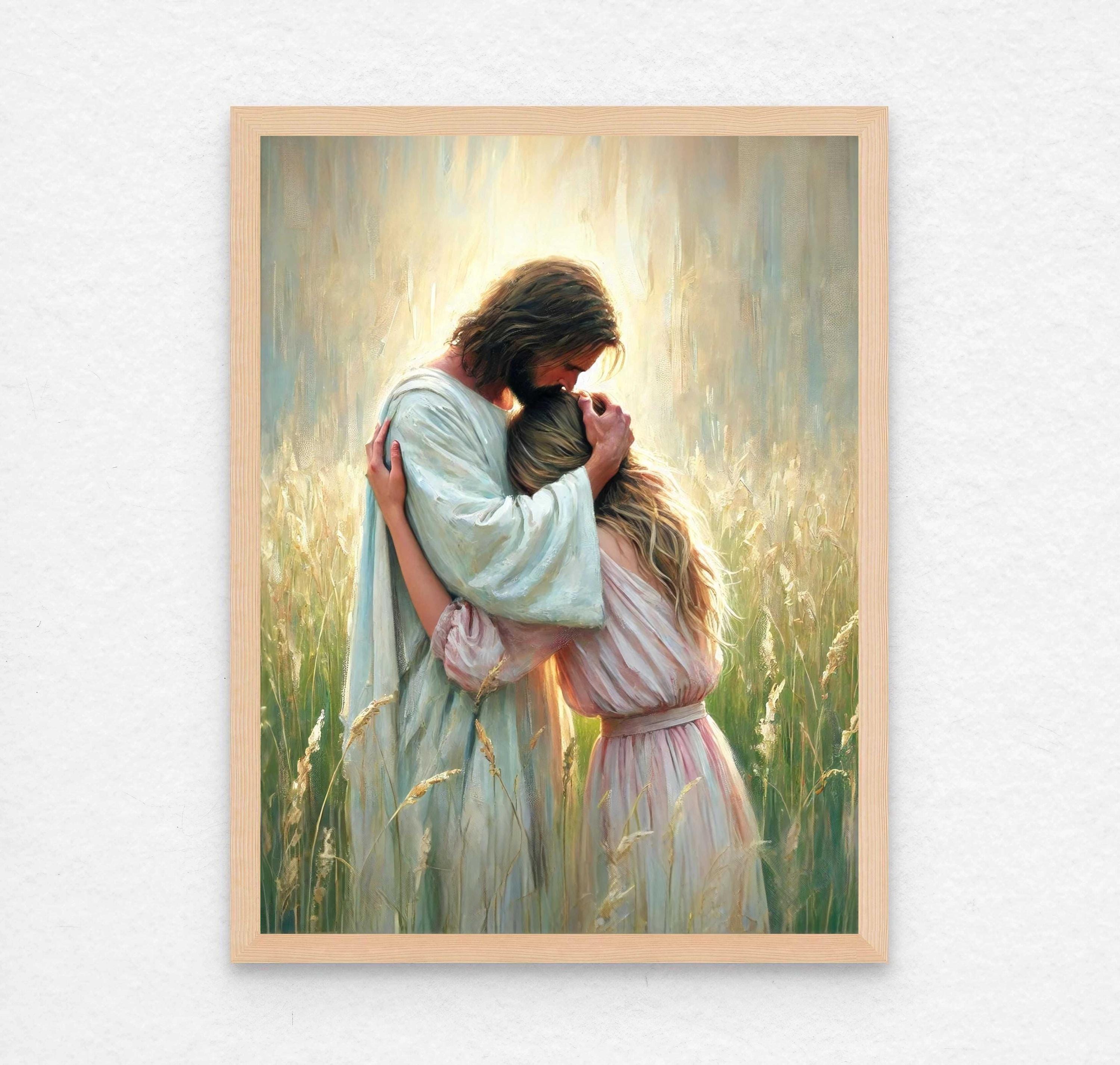 Finding Christ, Christian Art, Jesus Hugging Blonde Woman, Jesus
