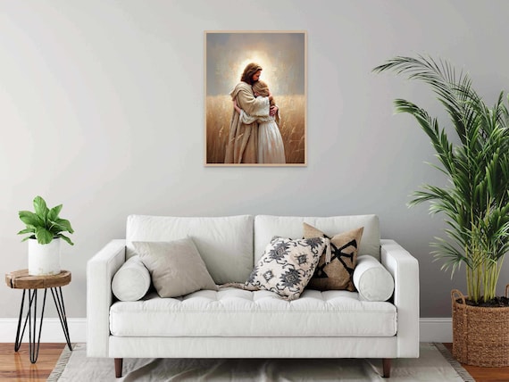 イエスを探す、キリスト教の壁画、女性を抱きしめるイエス