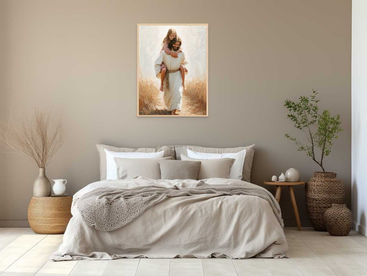 キリスト教の装飾 イエスの神聖な心壁アート、キリスト教の宗教キャンバス絵画、教会、寝室、リビングルーム用 30.5x40.64cm  神の愛、少女を抱くイエス、キリスト教美術、聖書の一節を描いた壁画、信仰の芸術、イエスの絵画、聖書の印刷物、末日聖徒イエス・キリスト教会 ..., image size:1232x928