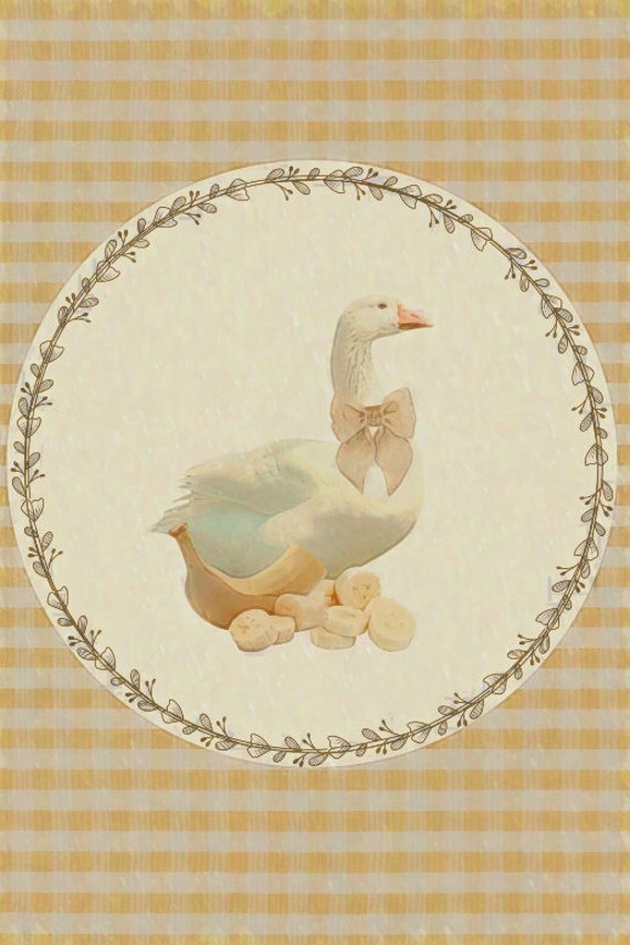 Gingham Goose With Bow & Bananas - Cottagecore and