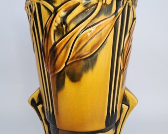 Rare 1934 Yellow Roseville Pottery Laurel Vase 677-12.25", Minor Crazing, Rim Chip