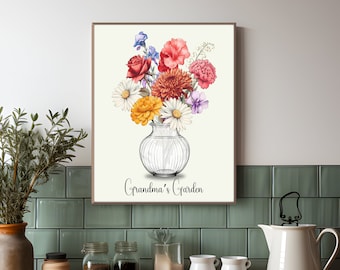 Custom Family Birth Flower Bouquet Download Grandma’s Garden Personalized Birth Flower Bouquet Design, Mother’s Day Gift for Grandma Mom