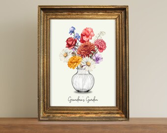Custom Family Birth Flower Bouquet Download Grandma’s Garden Personalized Birth Flower Bouquet Design, Mother’s Day Gift for Grandma Mom