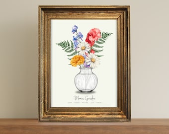 Personalized Gifts Moms Garden Bouquet Mothers Day Gift for Mom Custom Family Birth Flower Bouquet Download
