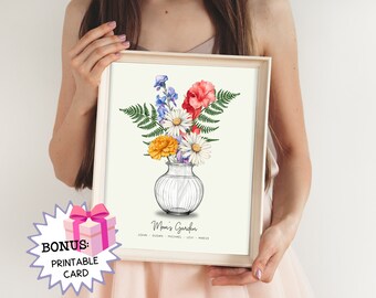 Personalized Gifts Moms Garden Bouquet Mothers Day Gift for Mom Custom Family Birth Flower Bouquet Download