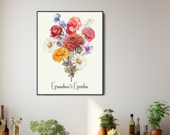 Custom Family Birth Flower Bouquet Download Grandma’s Garden Personalized Birth Flower Bouquet Design, Mother’s Day Gift for Grandma Mom