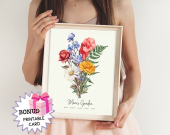 Personalized Gifts Moms Garden Bouquet Mothers Day Gift for Mom Custom Family Birth Flower Bouquet Download