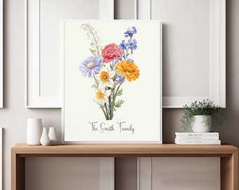 Custom Family Birth Flower Bouquet Download Grandma’s Garden Personalized Birth Flower Bouquet Design, Mother’s Day Gift for Grandma Mom