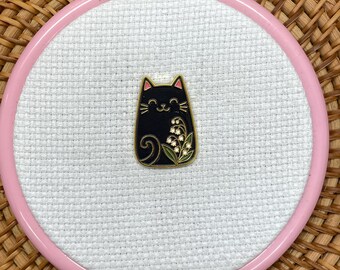 Sujetador de agujas para bordado/punto de cruz de gato negro elegante