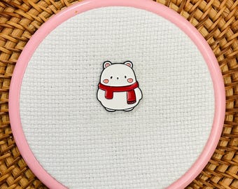 Sujetador de agujas con diseño de oso polar bordado/punto de cruz