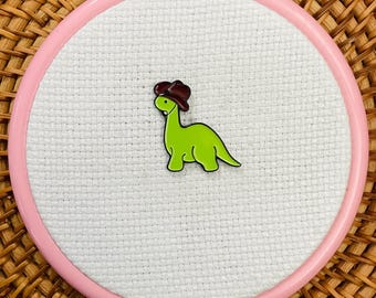 Sujetador de agujas de bordado/punto de cruz de vaquero dinosaurio verde