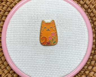 Sujetador de agujas para bordado/punto de cruz de gato naranja elegante